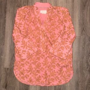 Anthropologie Embroidered Leaves Pink Popover Blouse Top